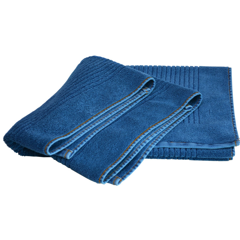 Tyronza Rectangle 100% Cotton Bath Mat Set, Denim Blue