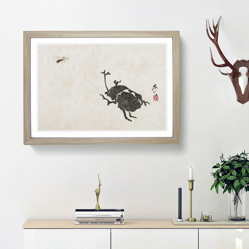 Insects by Shibata Zeshin - Framed Print, 27cm H x 36cm W x 2cm D, Oak Framed