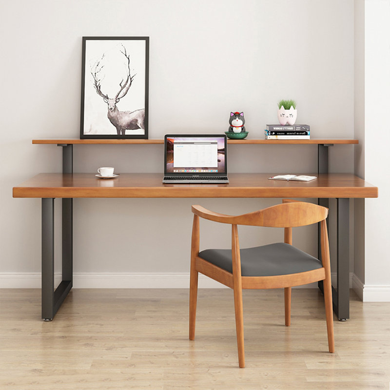 Noyer clair + bureau rectangulaire en bois massif noir et fer, H 39,37 po x l 86,61 po x P 27,56 po
