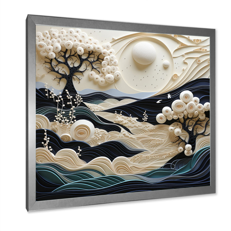 " Beach Dune Dance Papercut ", Silver Single Picture Framed, 24" H x 24" W x 1" D