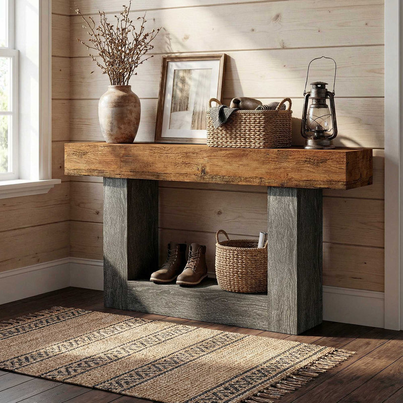 63" Narrow Console Table, 2-Tier Entryway Sofa Table, 11.8" Depth, 260 Lb Capacity, Easy 15-Min Assembly, Brown/Gray