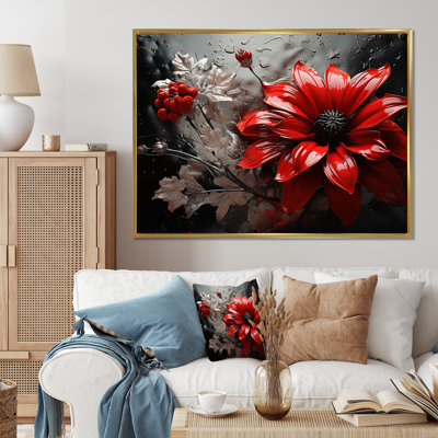 «Red Grey Botanical Symphony II», art mural botanique abstrait