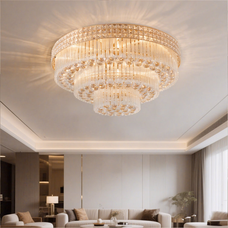 32 3-Layer Crystal Luxury LED Remote Control Ceiling Lamp