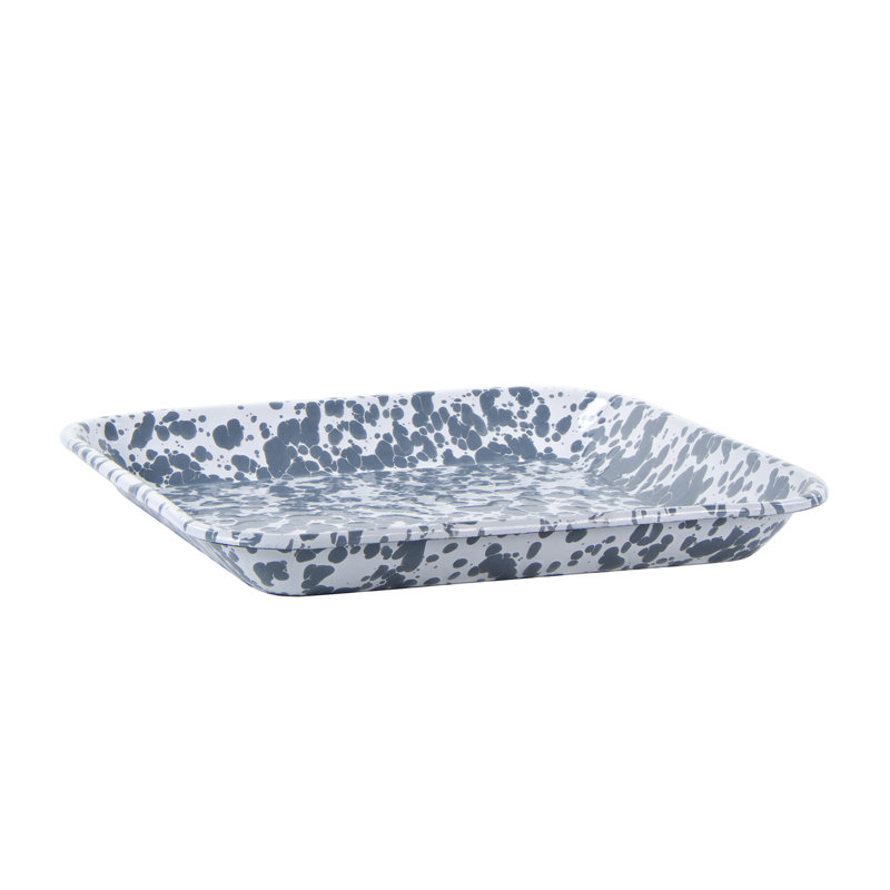 Set of 2 Gray Swirl Porcelain Enamel Square Trays