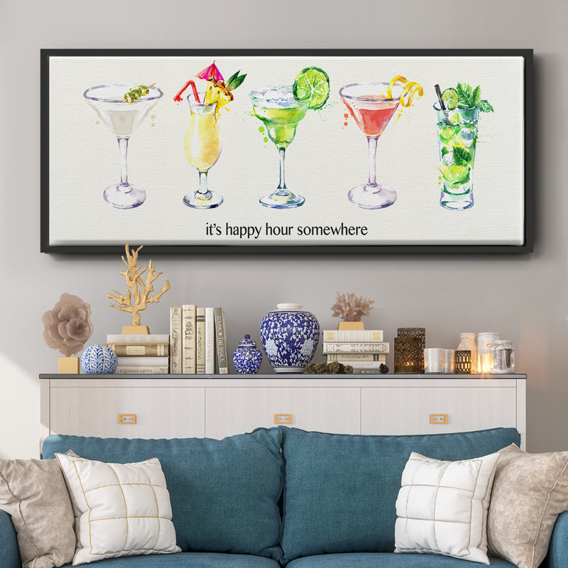Happy Hour cocktails - toile encadrée, H 12 po x l 30 po