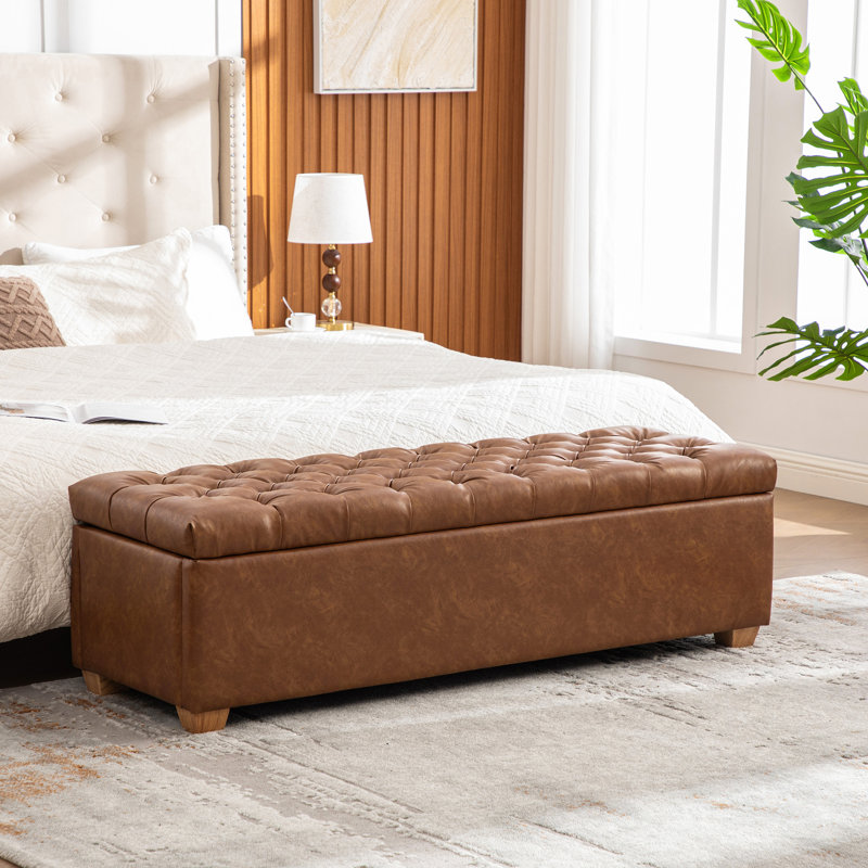 60"w Upholstered Tufted Storage Bench, Brown