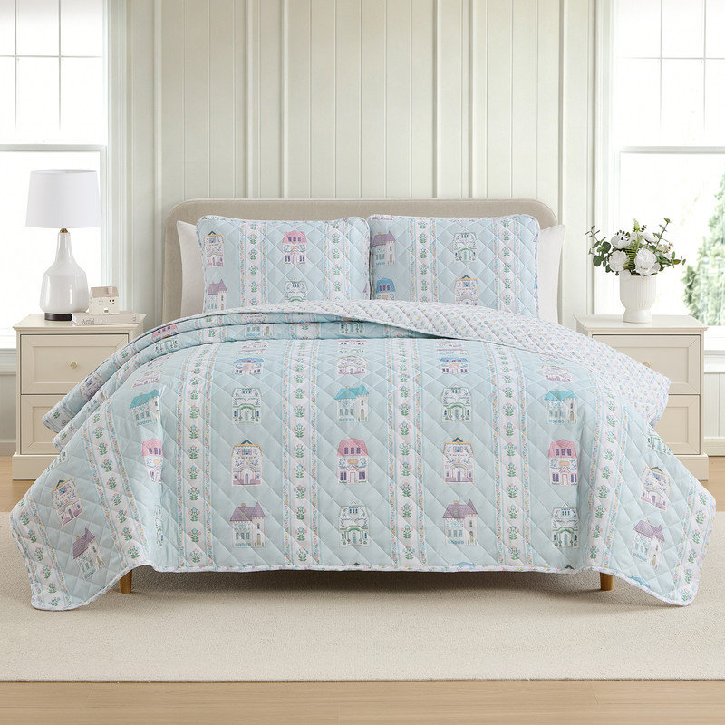 Lenox Spice Village 2-Piece Quilt Set, Light Blue, Twin/Twin XL, King/Cal King, Light Blue