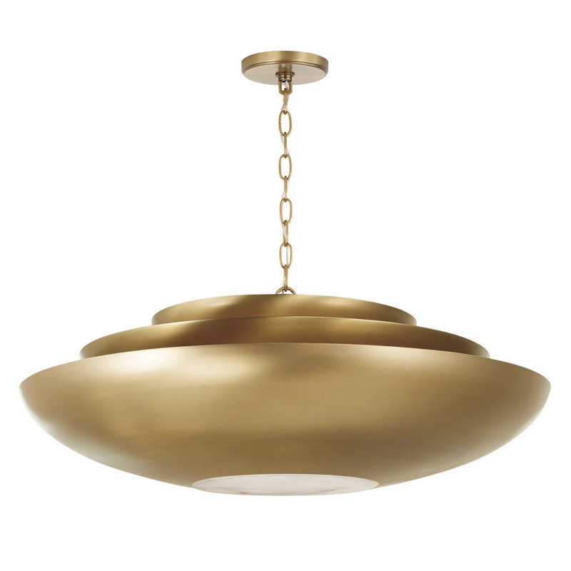 29.5" W x 11.5" H 1-Light Modern Tiered Bowl Pendant in Aged Brass with Real Alabaster Diffuser, 29.5"W x 11.5"H