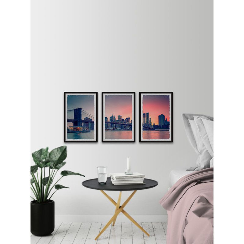Amazing Brooklyn Triptych - 3 Piece Single Picture Frame Print, 61cm H x 41cm W x 3.81cm D