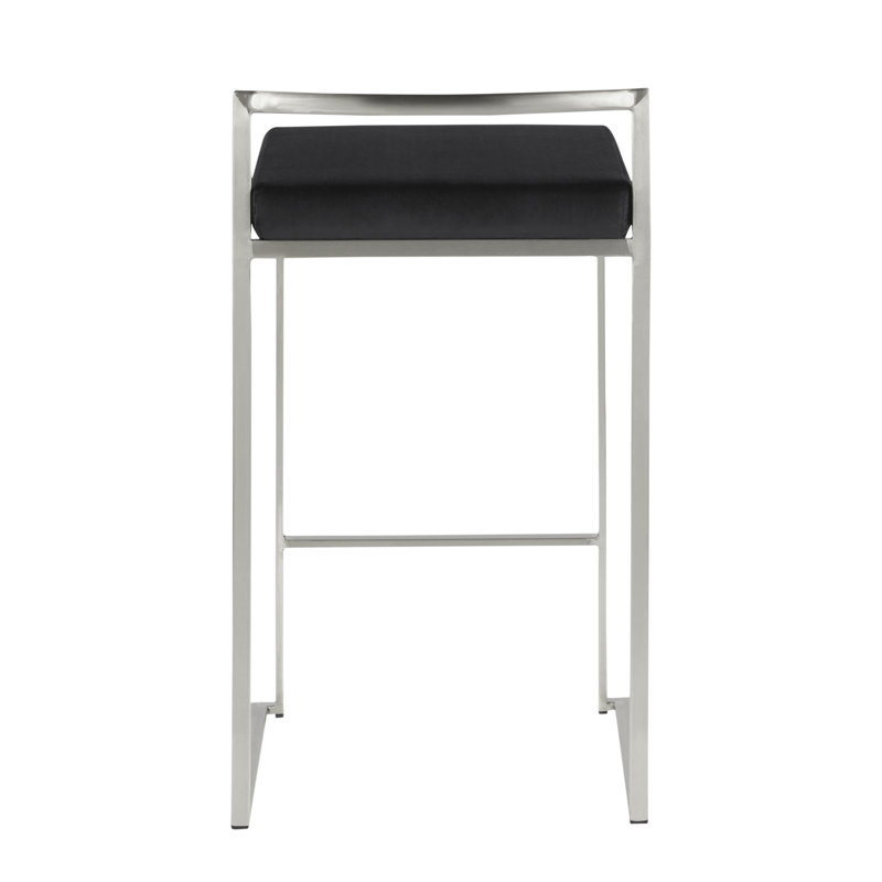 Derik Low Back Stool, Stainless Steel, White Faux Leather, Counter Stool (27" Seat Height)