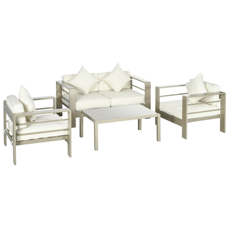 Outsunny 4 Pieces Outdoor Garden Furniture Set Aluminium Champagne Gold