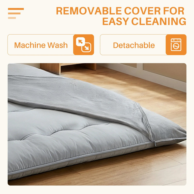 Floor Mattress Futon, Foldable Tatami Sleeping Mat with Washable Cover for Camping, Guest, Full, Gray