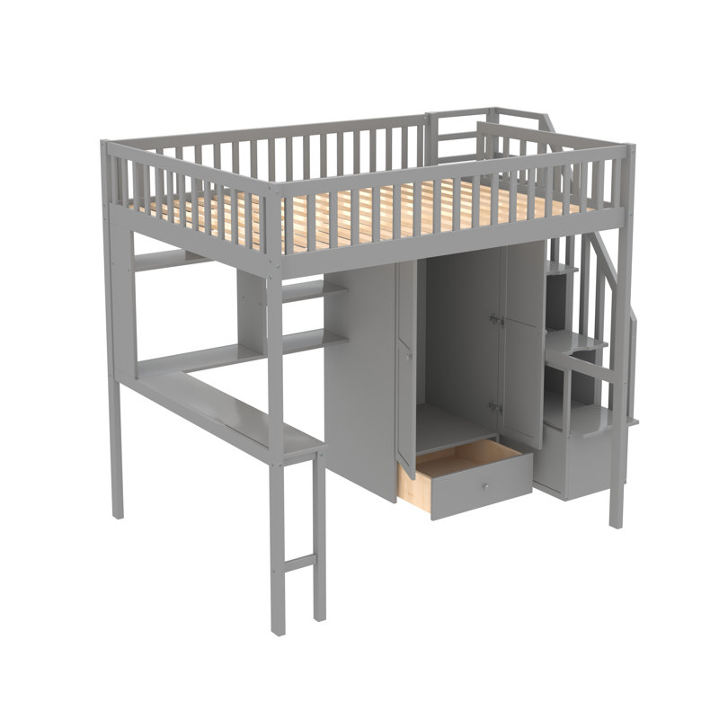 Giacopo Kids Full Loft Bed with Drawers, Gray