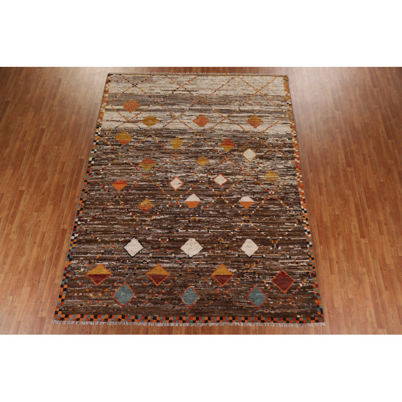 Tapis oriental brun en laine brun noué à la main 9 x 12