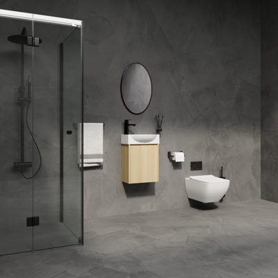 16" Compact Bathroom Vanity Sink , Oak Cabinet With Ceramic Basin, Modern Style For Small Bathrooms, Easy Installation Sink, And Hygienic, Space Elegant