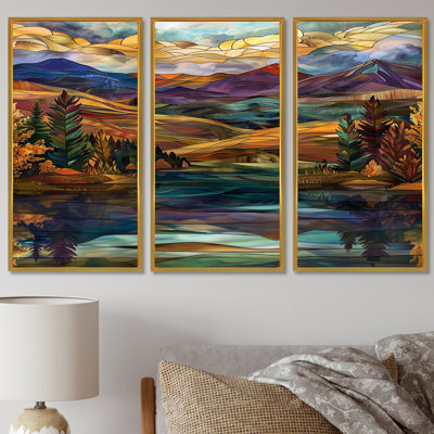 «Mountain Lake Faded Autumn Colors», ensemble d'art mural abstrait