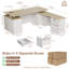 Bureau assis-debout de direction de luxe en forme de L avec caisson de rangement, réglable en hauteur électrique, avec prises électriques, ports USB, étagères de rangement et tiroir verrouillable, blanc.-1942729468-2085777903