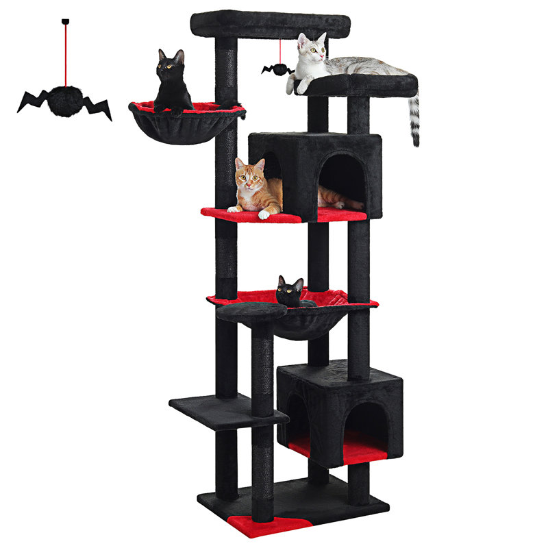 69" Black Sisal Cat Tree Tower with Hammock and Condos