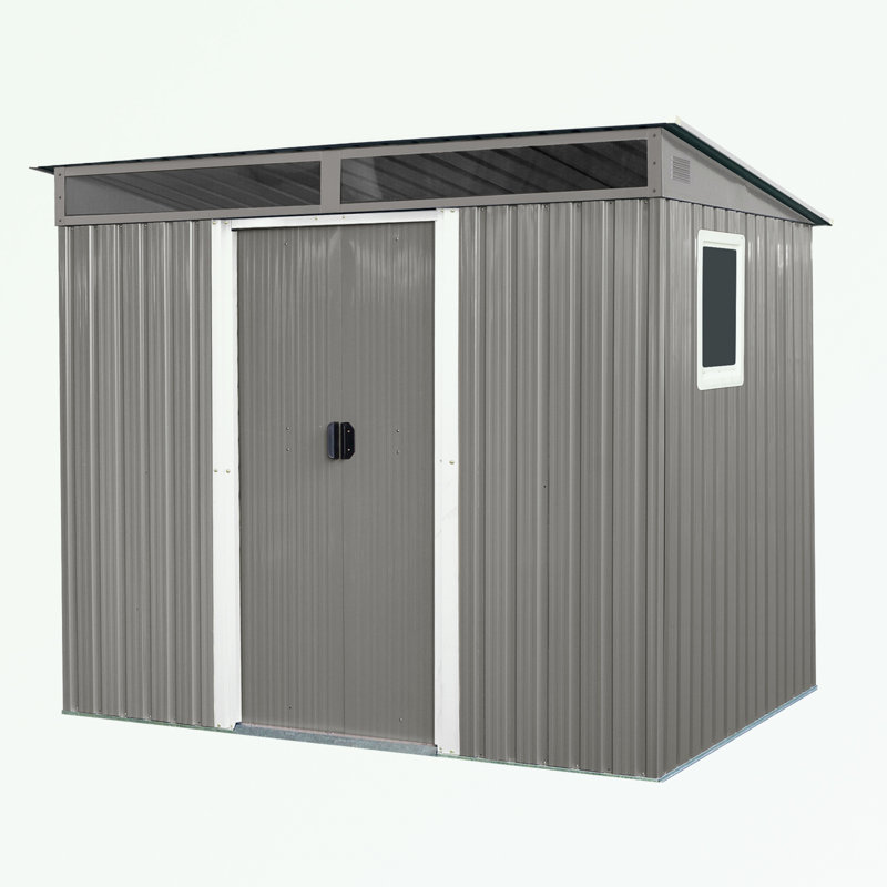Gray 8'x6' Metal Outdoor Storage Shed with Windows and Sliding Door