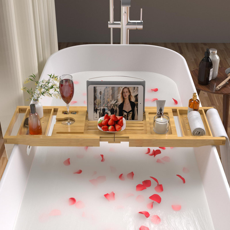 Foldable Bath Table Trays with Non-Slip Pads, Natural