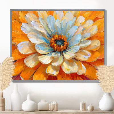 Blanc, pissenlit, orange, rayonnant, fleur, pissenlit, art mural, salon