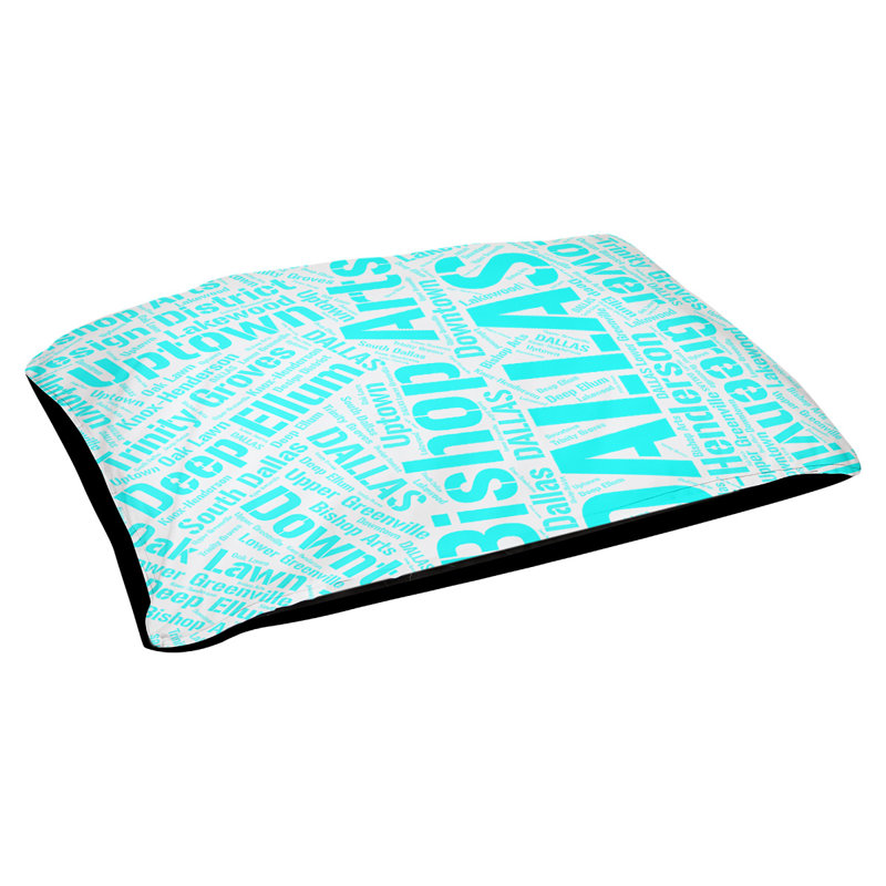 Coussin de chien « districts », Moyen (H 9,5 po x l 28 po x P 18 po), Cyan, Dallas