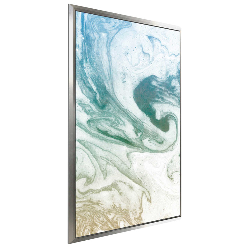 « deep vagues », reproduction de peinture à l’acrylique sur toile, H 33,5 po x l 21,5 po x P 2 po, Cadre flottant argent