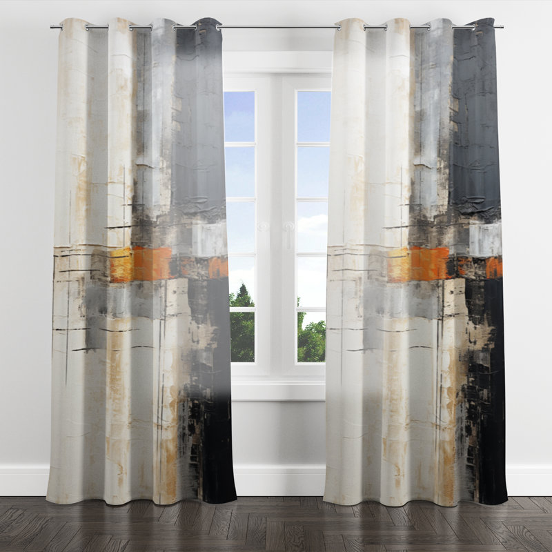 Abstract Beige Grey Road Collage I - Modern Grommet Curtain - Velvet Room Darkening - 1 panel, 52" W x 90" L, Silver Grommets