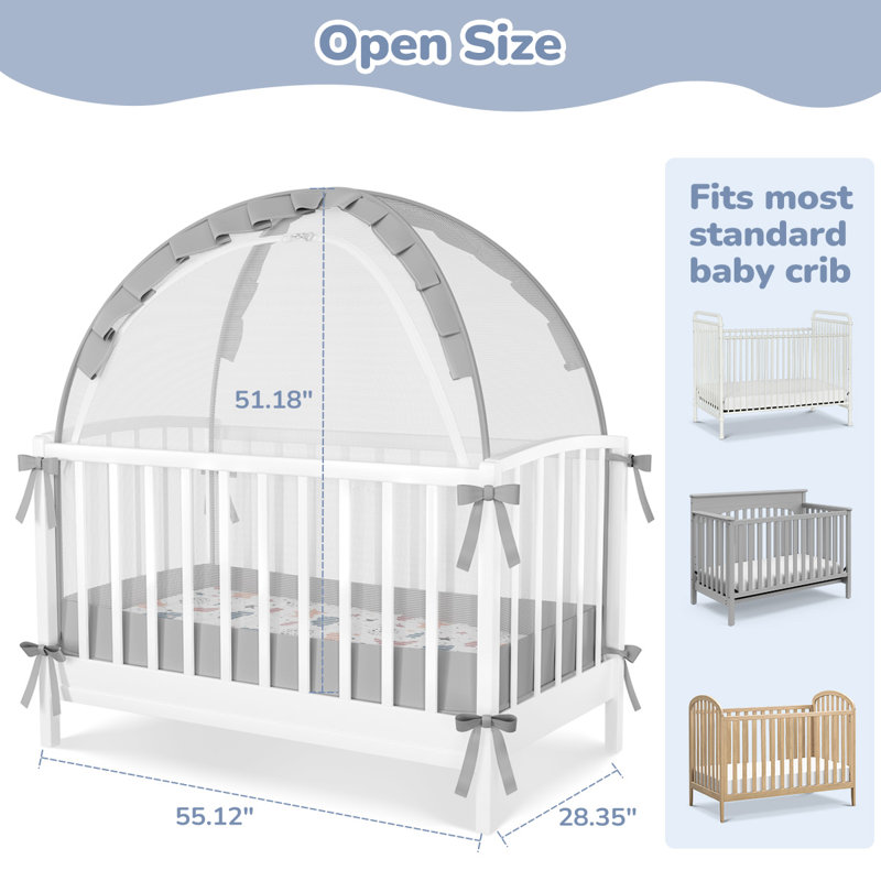 Bed Tent for Baby, Pop up Bed Canopy with Zipper,  Portable Baby Bed Cover, Large Opening and Space, Gray