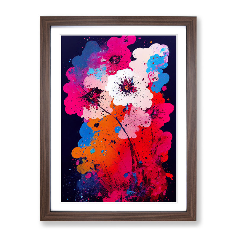 XV1022-3283X Paint Splat Flowers No.2 Abstract - Single Picture Frame Painting, 64cm H x 46cm W x 2cm D, Walnut