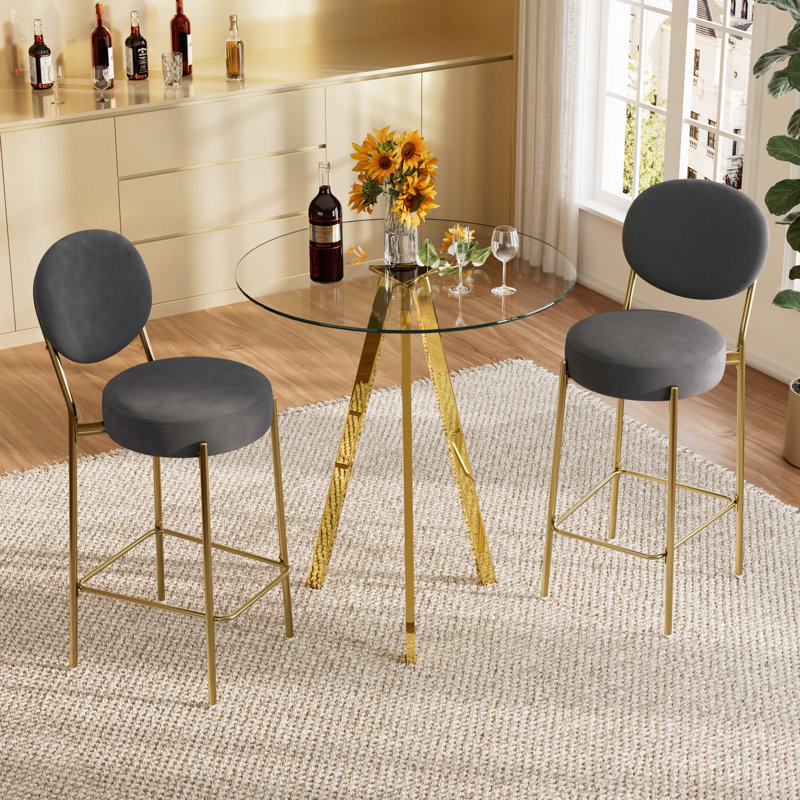 Ensemble de table de bar moderne avec 2/4 tabourets en similicuir, plateau en verre 31,5 po et tabouret de salle à manger 29 po pour îlot de cuisine