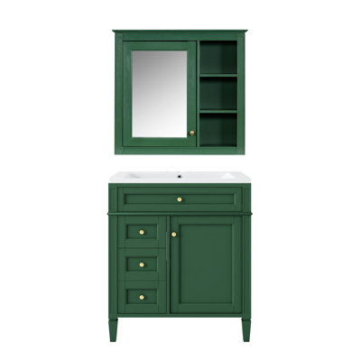 Ensemble de meuble-lavabo autoportant 30 po avec lavabo supérieur, meuble-lavabo moderne avec 2 tiroirs et un tiroir basculant, meuble-lavabo autoportant avec miroir et meuble-lavabo simple