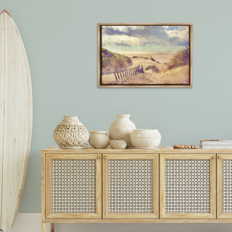 Toile flottante avec cadre doré Golden Sands Beach par Noah Bay, Cadre flottant orme Montalcino, H 21 po x l 31 po
