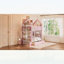 Lit superposé double avec tiroirs et tablettes de rangement, conception moderne en bois à deux tons, meubles de chambre à coucher peu encombrants, blanc et rose-133491255