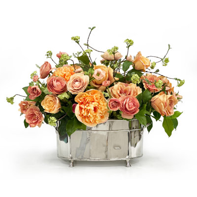 ROSE RANUNCULUS IN BRASS PLANTER