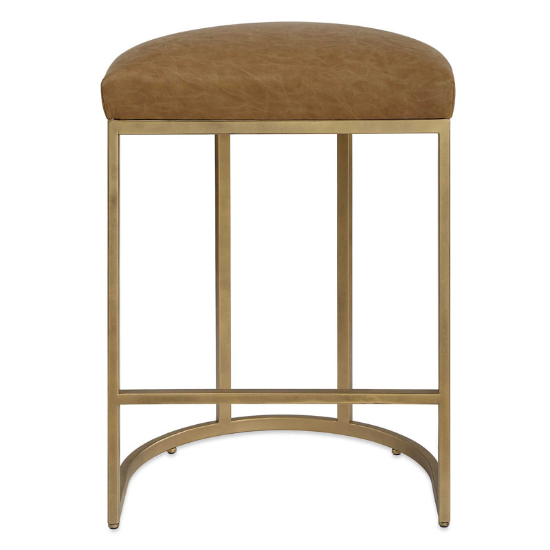 Upholstered Counter Stool, Brass, Brown