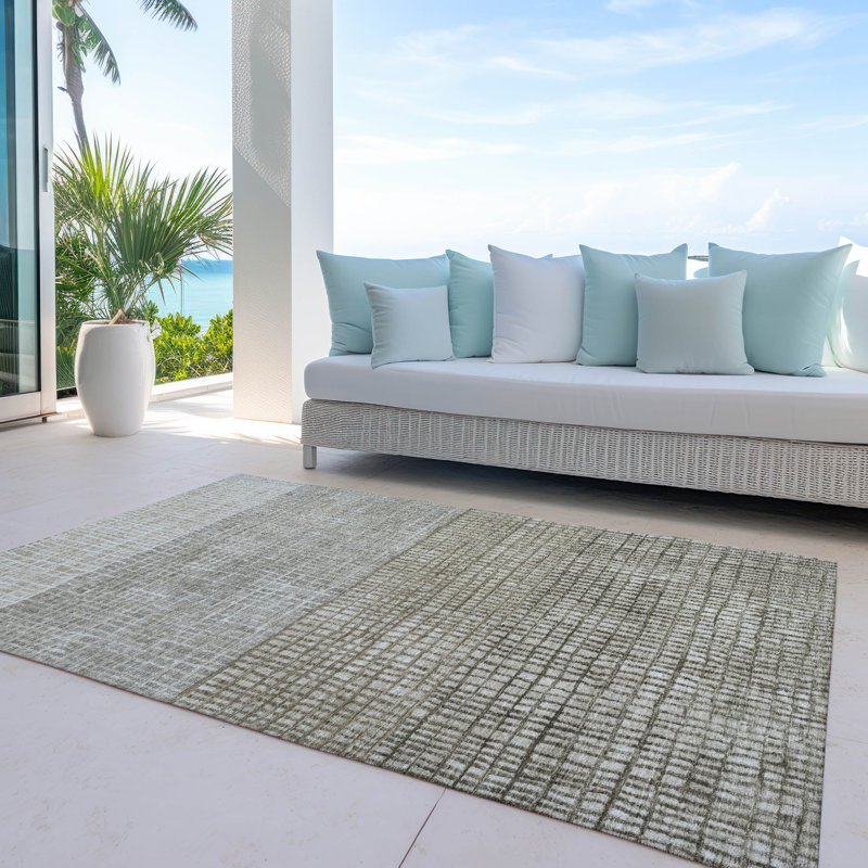 Machine Washable Indoor/Outdoor Xhevrie Taupe Rug, Rectangle 8' x 10'