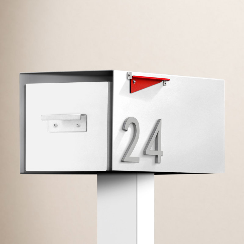 Malone Post Mounted Steel Mailbox, White/Silver, Yes
