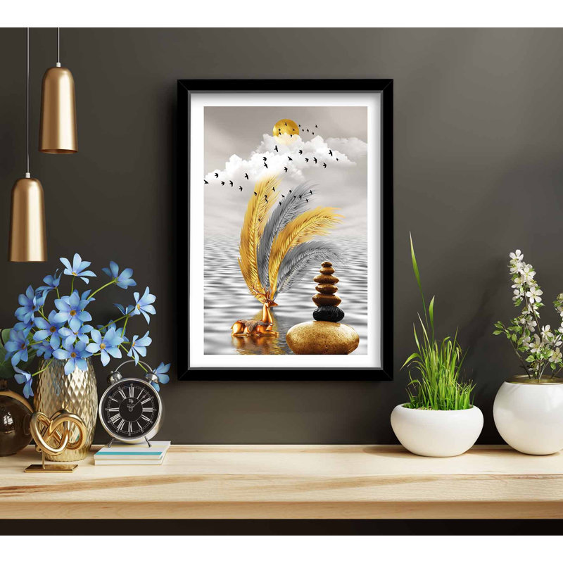 Elegant Decorative Framed MDF Painting, 15.0 x 20.9 inches | 100% MDF (Thickness: 0.1 inches) & 100% Wooden Frame (Thickness: 0.9 inches) | Stylish Gold, Grey, Black & White Design for Modern Home Décor