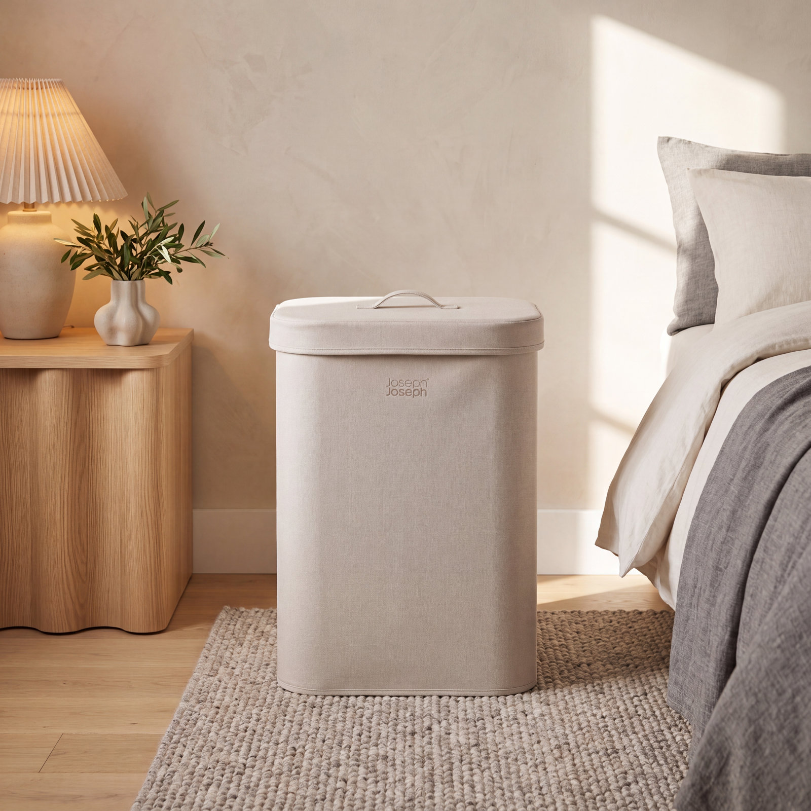 Joseph Joseph Tota Laundry Hamper Separation Basket with Lid, 90-Liter (15.75" x 22.25" x 28"), Ecru