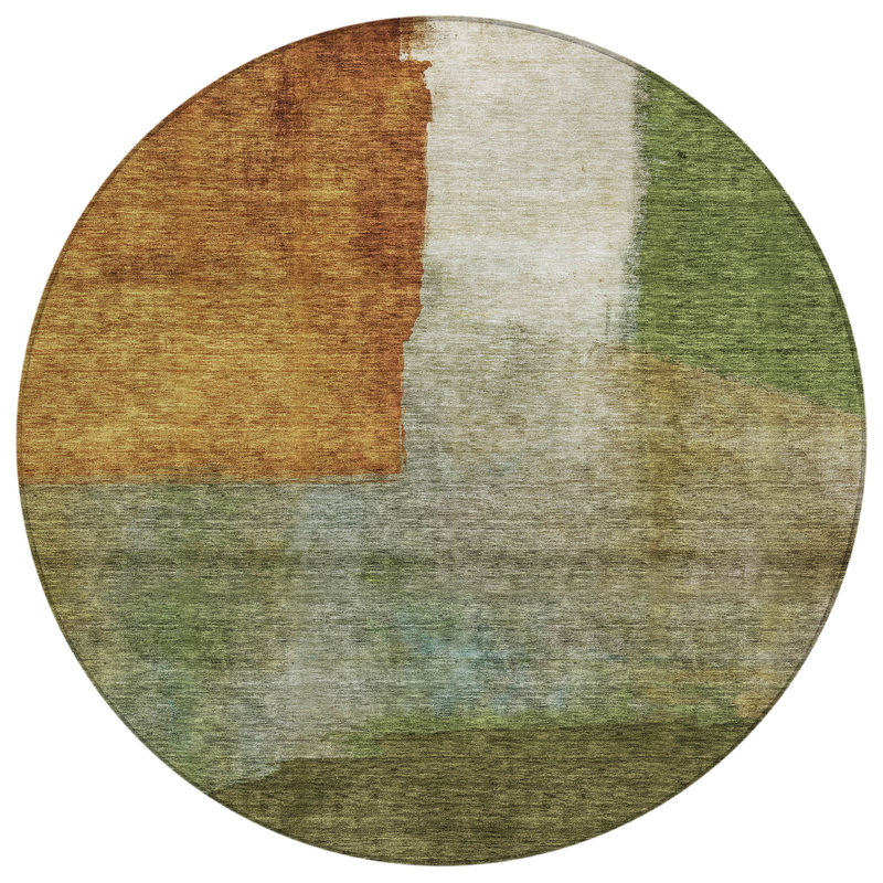 Chayden ACN1100 Machine Washable Indoor/Outdoor Green Area Rug, Rond 8 pi