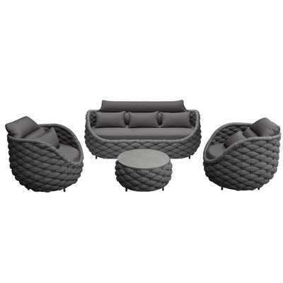 5 Person 4 Set Soft Polyester Rope Indoor/Outdoor Conversation Set For Bistro Garden Balcony Porch Deck Backyard Cafe