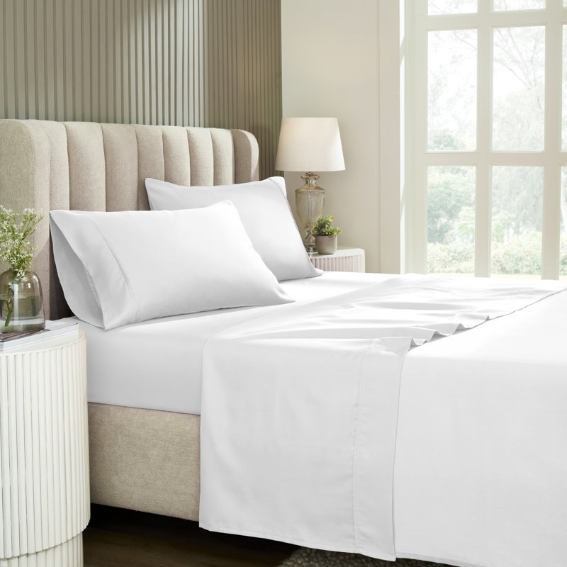 Superior 1200-Thread Count Wrinkle Resistant Cotton Blend Deep Pocket Sheet Set, White, King 4Pc Sheet Set