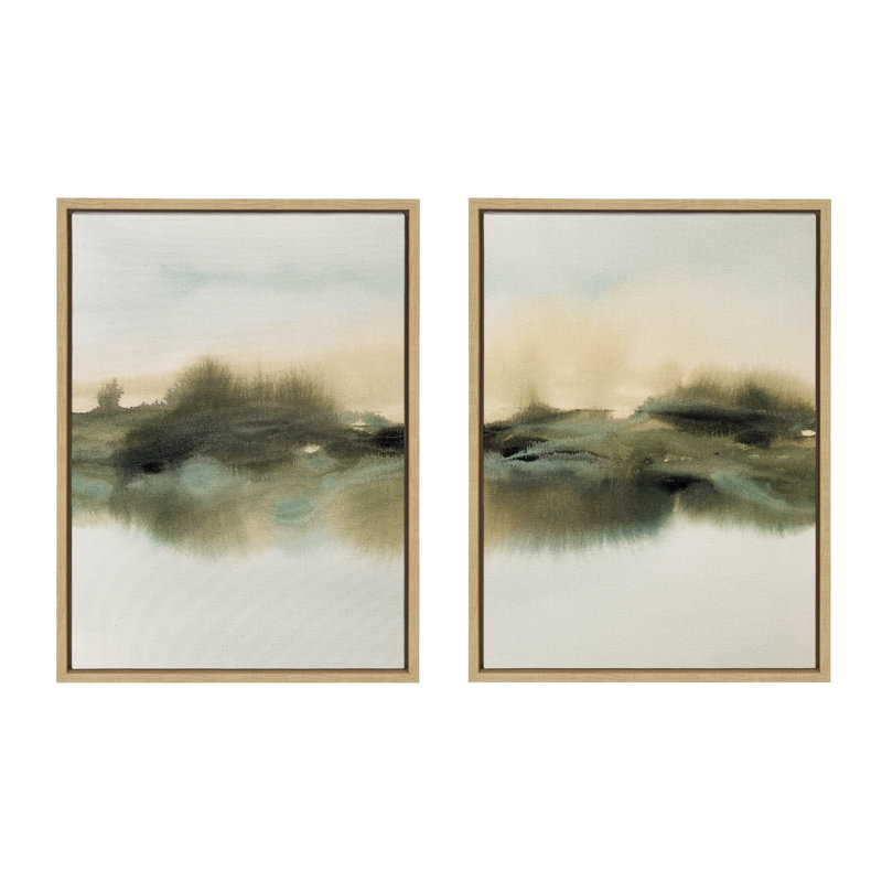 Abstract Watercolor Landscape Art Set, Brown Framed
