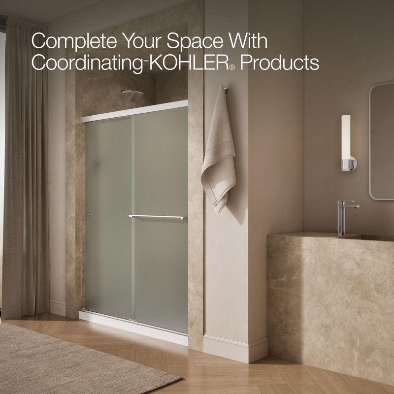 Revel 59.63'' x 76'' Double Sliding Shower Door with CleanCoat® Technology, Frosted, Bright Polished Silver