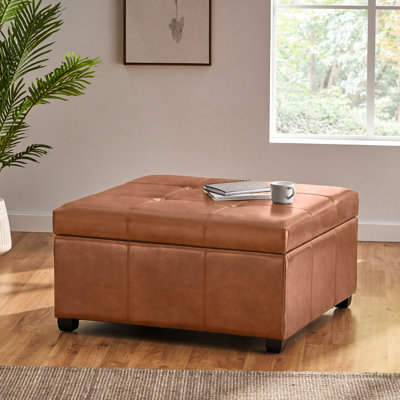 Élégant rangement en similicuir brun clair avec coutures gaufrées et pieds en bois de bouleau, poids de 55,98 lb