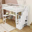 Lit mezzanine simple en bois avec bureau intégré, éclairage DEL et grand rangement-1547383074