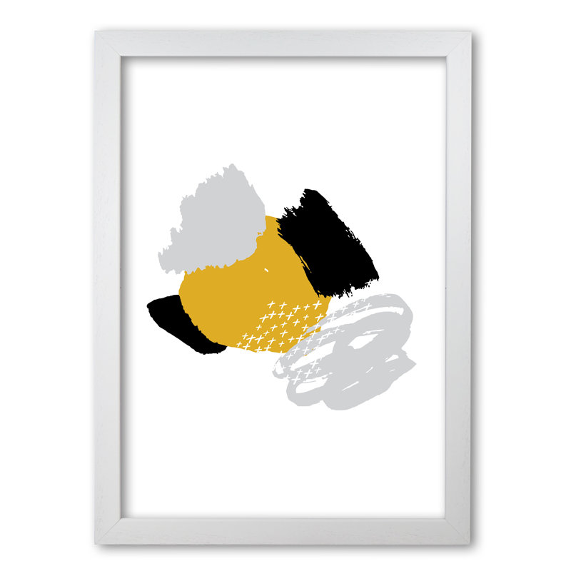 Mustard And Black Mismatch Abstract - Print, 85 cm H x 60 cm W x 5 cm D, White Grain Frame