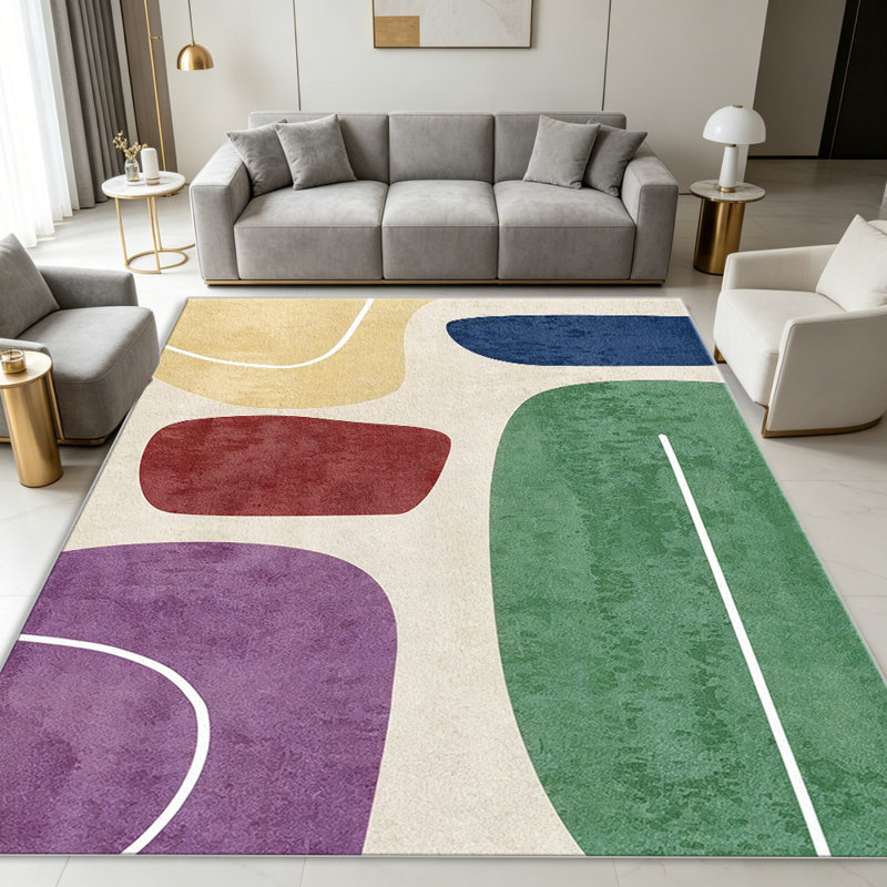 Green Red Abstract Shapes area rugs for Living Room, Soft and Comfortable, Suitable for all seasons, easy to maintain, machine washable Indoor floor mat, Under Table Farmhouse suitable for Bedroom, Dining Room, Study, Patio, Balcony, Home Decor