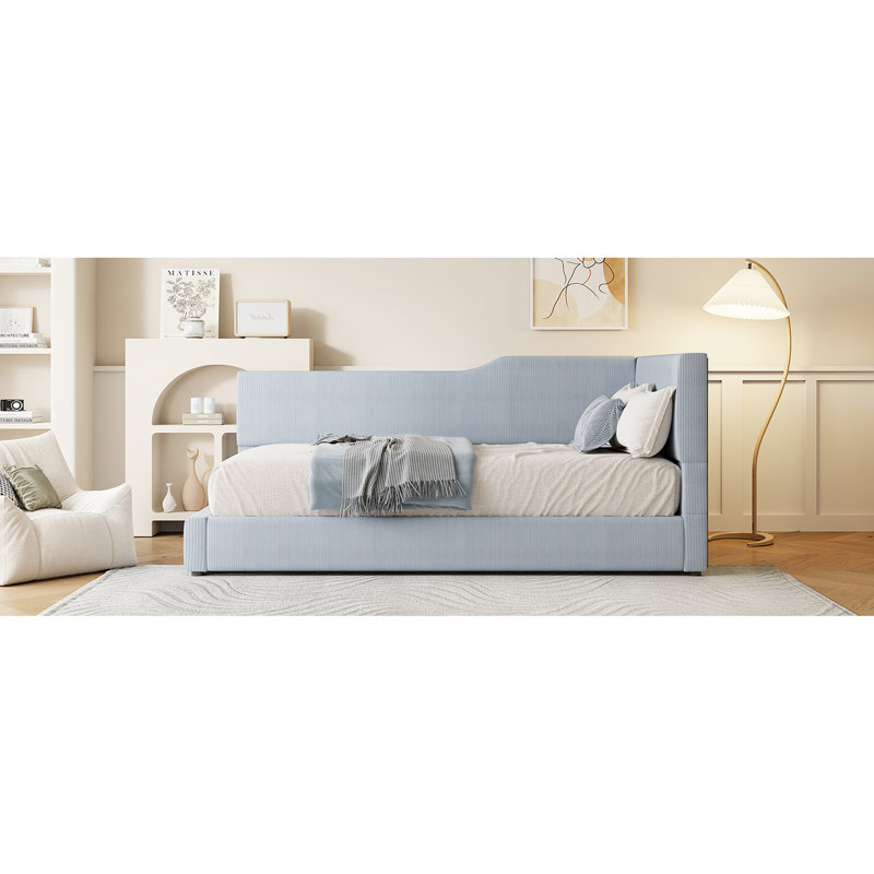 Lit de jour simple en forme de L en velours côtelé gris doux - Offrez-vous un confort élégant avec un ajout élégant, Gris